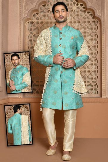 Buy Our SALMON PINK OPEN GOWN SHERWANI ONLINE FOR MEN – Republic by Omar  Farooq