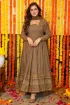 Brown Color Sequins Design Georgette Fabric Engaging Gown With Dupatta