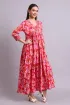 Red Cotton Floral Print Anarkali Dress with Dupatta