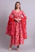 Red Cotton Floral Print Anarkali Dress with Dupatta