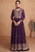 Georgette Fabric Purple Color Festive Wear Embroidered Readymade Designer Long Anarkali Salwar Kameez