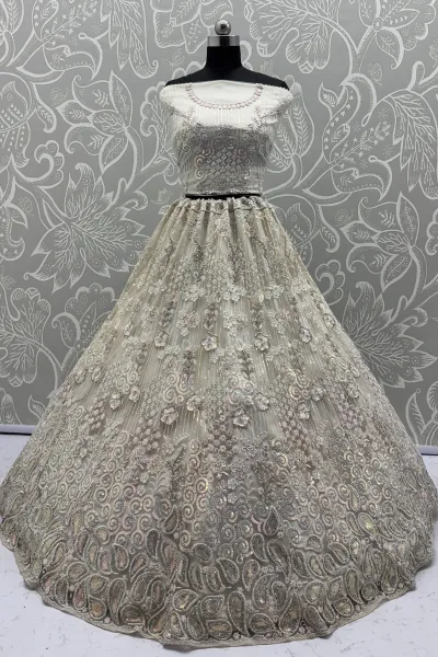 Net Fabric Heavy Embroidered Bridal Lehenga Choli