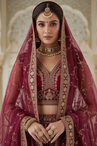 Silk Maroon Embroidered Bridal Lehenga With Designer Blouse