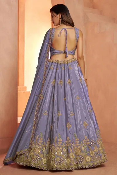 Heavy Embroidered Purple Silk Fabric Wedding Lehenga Choli For Women