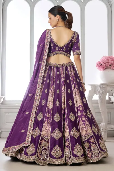 Luxury Purple Silk Sangeet Function Lehenga Choli