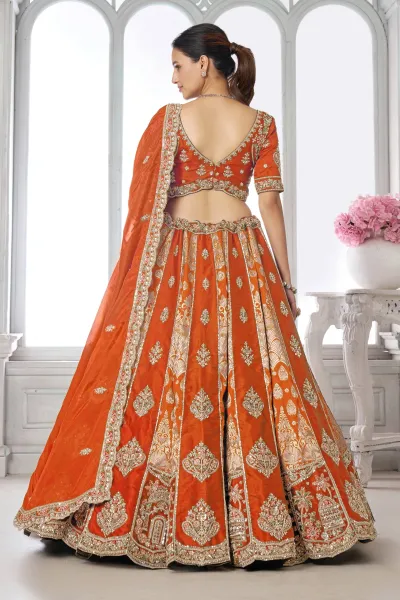 Premium Rust Heavy Embroidery Sangeet Wear Lehenga Choli