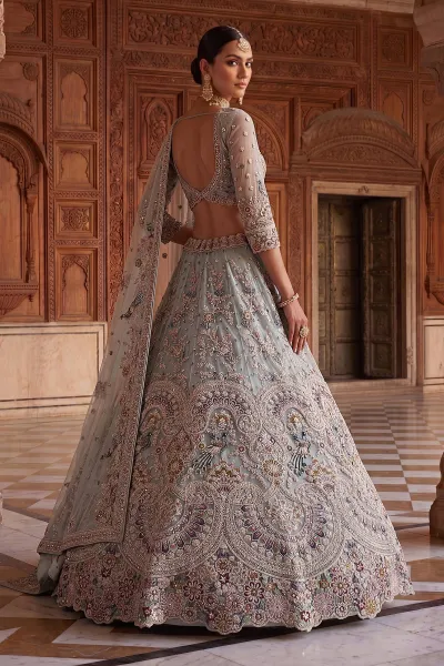 Royal Net Sky Blue Sangeet Wear Lehenga Choli