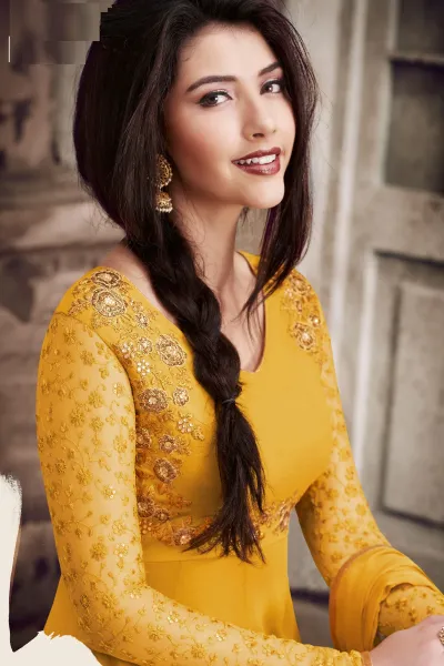 Yellow Embroidered Georgette Anarkali Suit