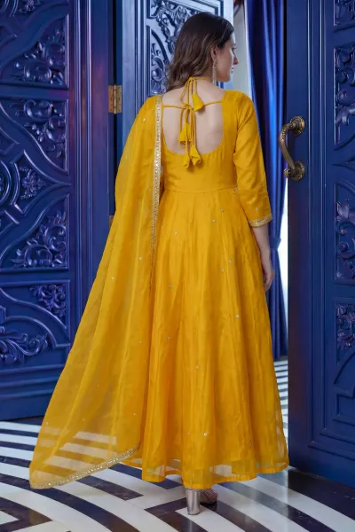 Embroidered Yellow Festive Wear Readymade Anarkali Suit