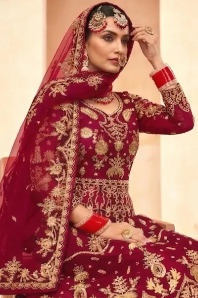 Wine Net Festive Wear Floor Length Anarkali Salwar Suit