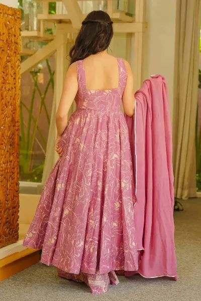 Fancy Pink Readymade Anarkali Kurta Set For Girls