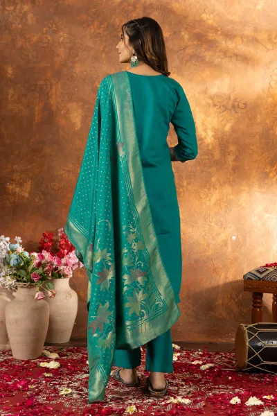 Rama Green Marina Silk Designer Straight Cut Salwar Kameez