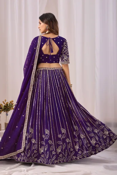 Royal Purple Georgette Sequins Work Wedding Lehenga Choli