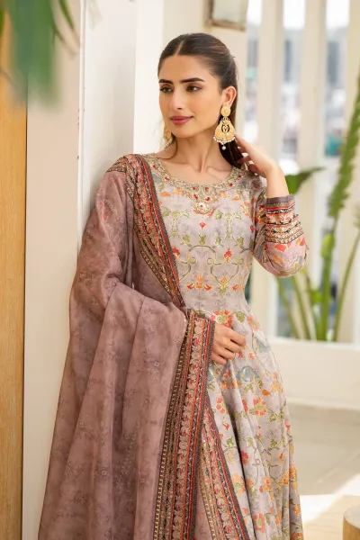 Art Silk Digital Printed Green Festive Wear Readymade Anarkali Style Salwar Suit