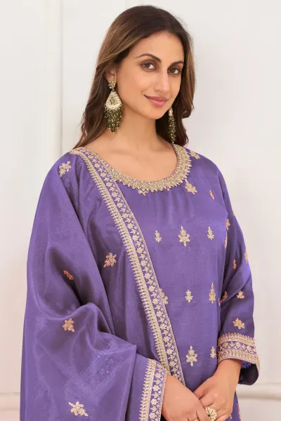 Designer Purple Festive Wear Embroidered Readymade Palazzo Suit