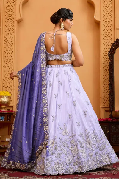 Tissue Lavener Lehenga Choli For Wedding Wear