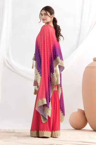 Pink Party Wear Embroidered Party Wear Designer Sharara Palazzo Suit With Kaftan Style Dupatta