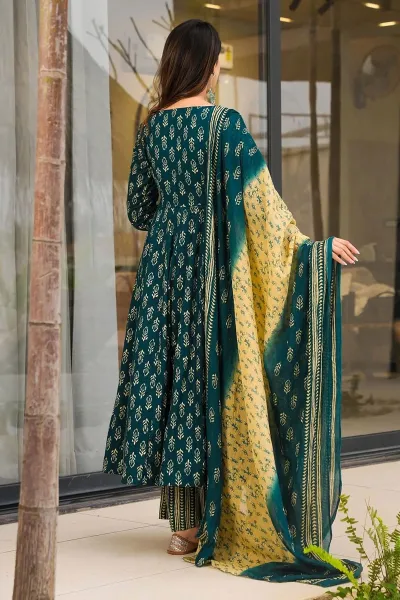 Lovely Teal Printed Readymade Anarkali Salwar Kameez