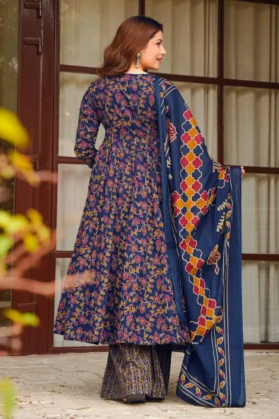 Muslin Digital Print Blue Designer Readymade Palazzo Salwar Kameez