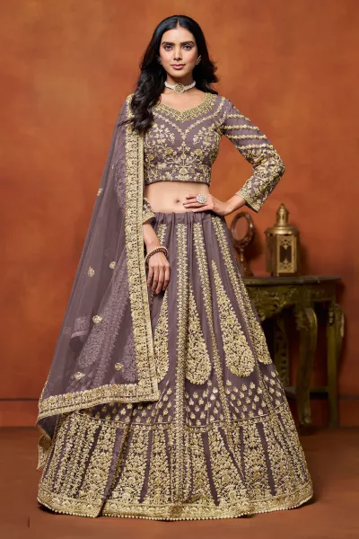 Ethereal Purple Net Wedding Lehenga Choli