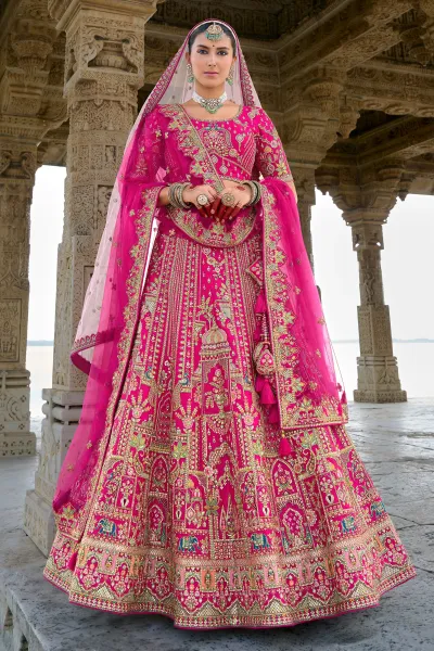 Mystic Rani Pure Silk Embroidered Semi Stitched Lehenga Choli