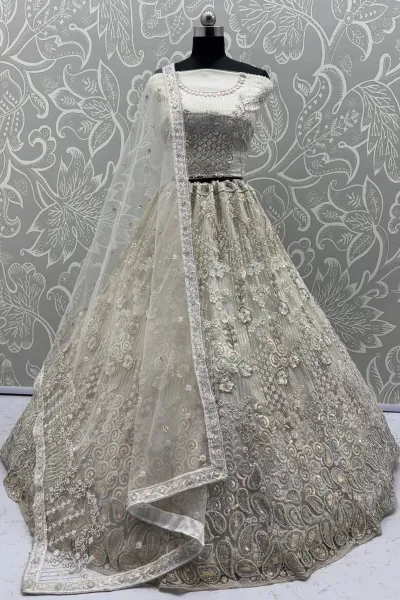 Net Fabric Heavy Embroidered Bridal Lehenga Choli
