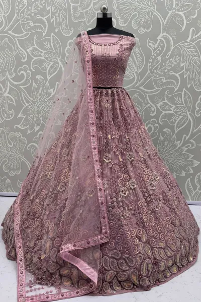 Ornate Heavy Embroidered Bridal Lehenga Choli In Pink Color