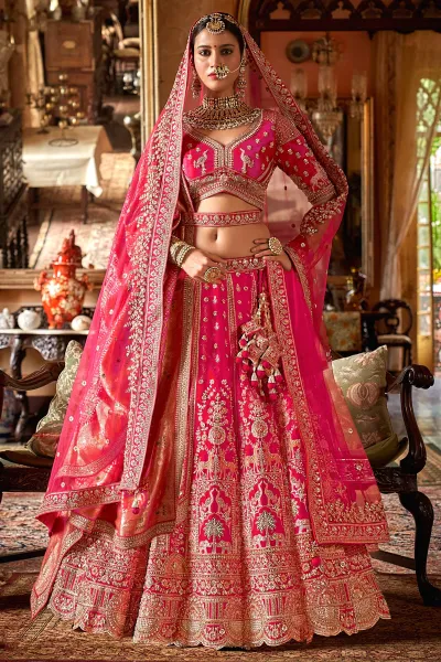 Engaging Rani Silk Heavy Embroidered Bridal Look Lehenga Choli