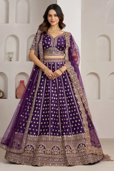 Purple Sangeet Function Lehenga With Heavy Embellished Blouse