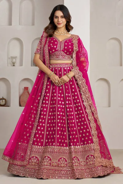 Heavy Sequins Embroidery Luxury Magenta Sangeet Lehenga Choli