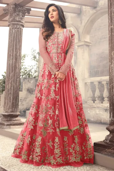 Sonal Chauhan Pink Embroidered Georgette Anarkali Salwar Kameez