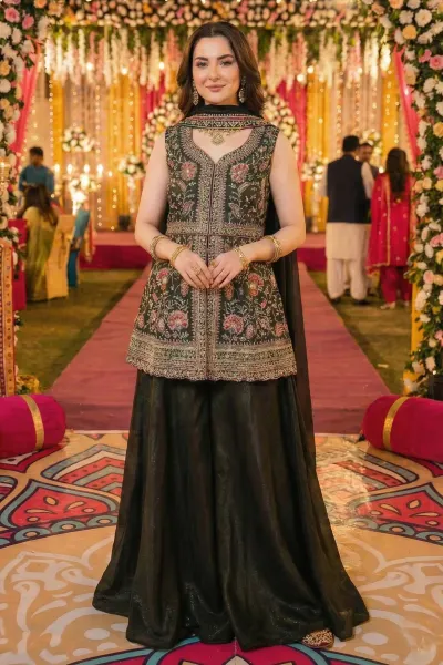 Gleaming Embroidered Black Palazzo Salwar Kameez