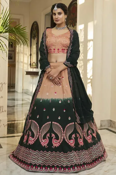 Orange Color Sangeet Wear Art Silk Fabric Charismatic Lehenga