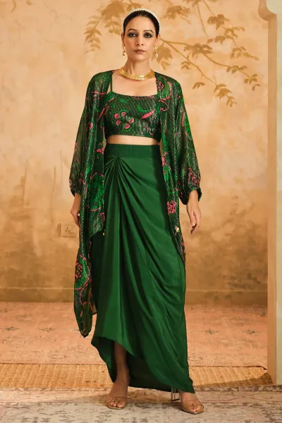 Green Printed Cape Set of 3