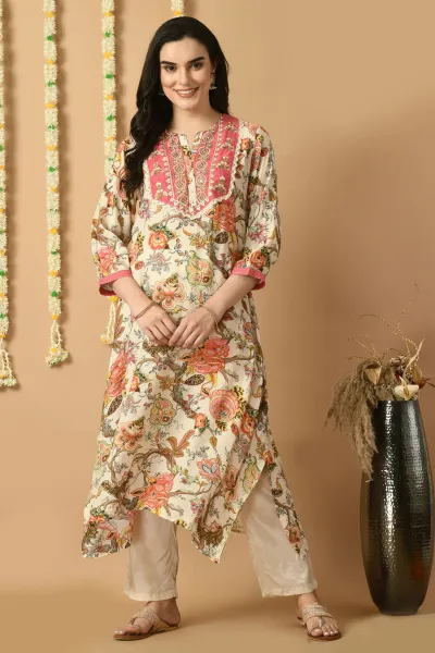 Multicolor Muslin Floral Print Kurta Set