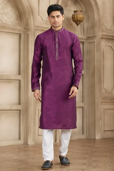Magenta Art Silk Woven Design Kurta