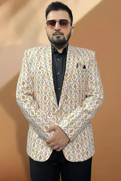 Cream Color Designer Cotton Fabric Wedding Wear Readymade Blazer For Men