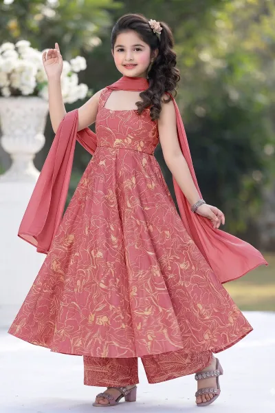 Kids Pink Muslin Digital Print Anarkali Salwar Kameez