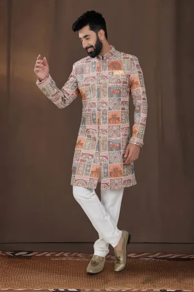 Georgette Pink Wedding Wear Readymade Glamorous Indo Western For Men