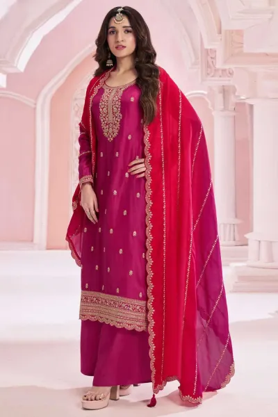 Nidhi shah Vichitra Fabric Rani Color Supreme Palazzo Suit
