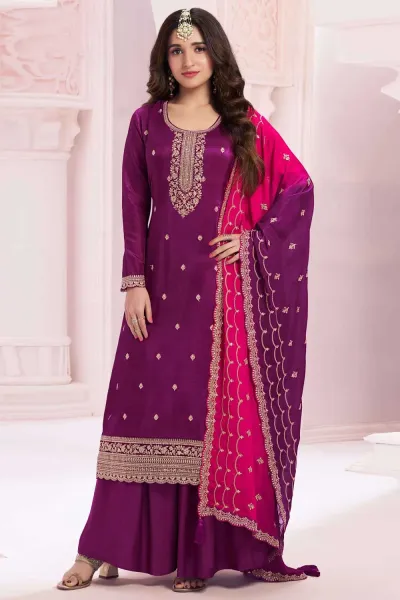 Nidhi shah Excellent Vichitra Fabric Wine Color Palazzo Suit