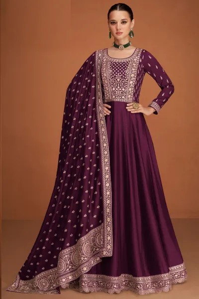 Eugeniya Belousova Alluring Art Silk Fabric Purple Color Anarkali Suit