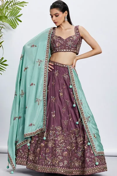 Sequins Work Chiffon Wedding Wear Lehenga In Pink With Ravishing Blouse