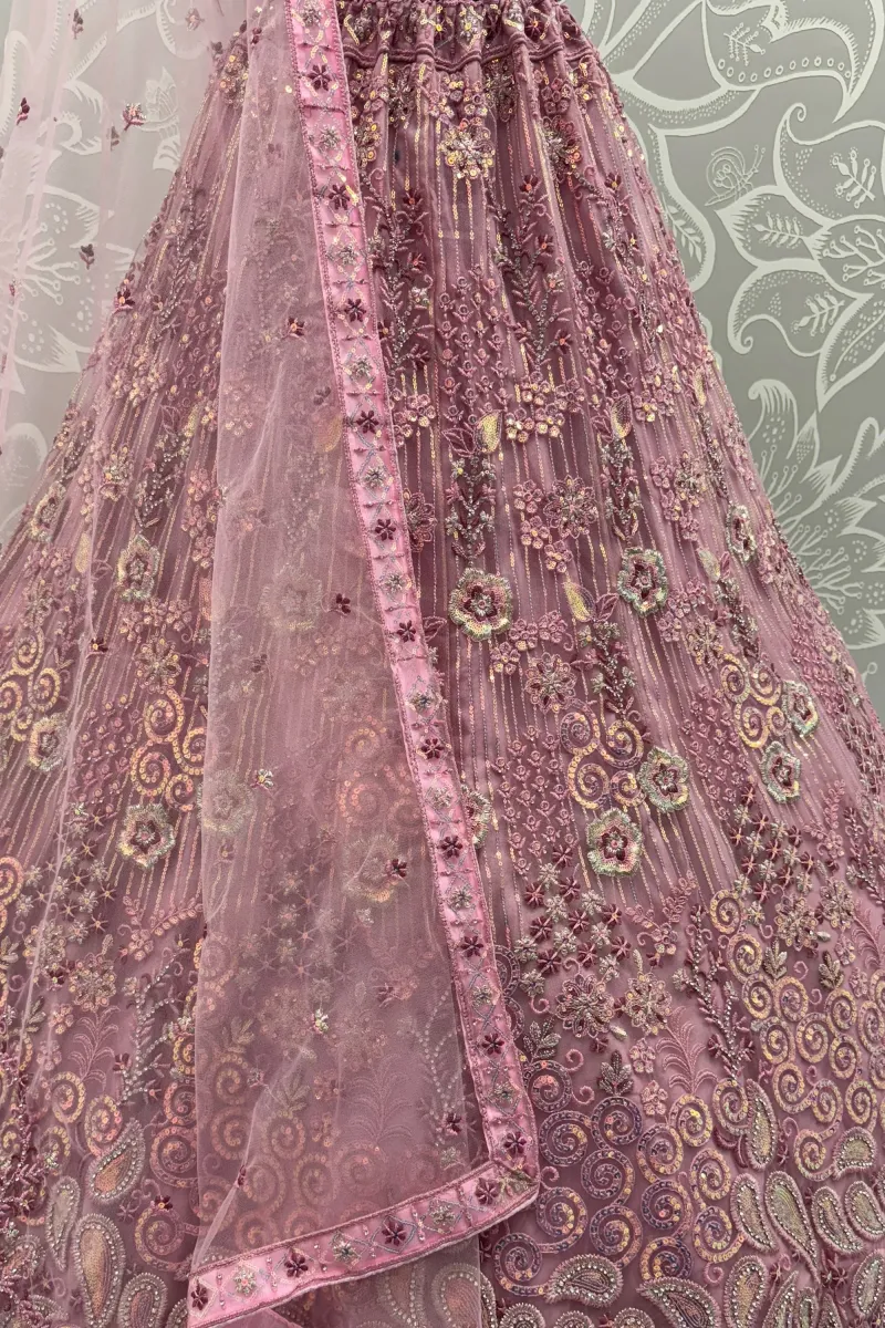 Ornate Heavy Embroidered Bridal Lehenga Choli In Pink Color