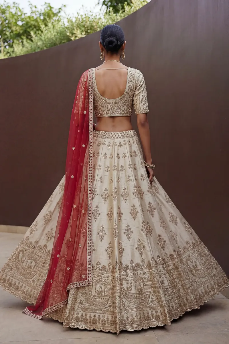 Royal Off White Heavy Embroidery Bridal Look Silk Lehenga Choli