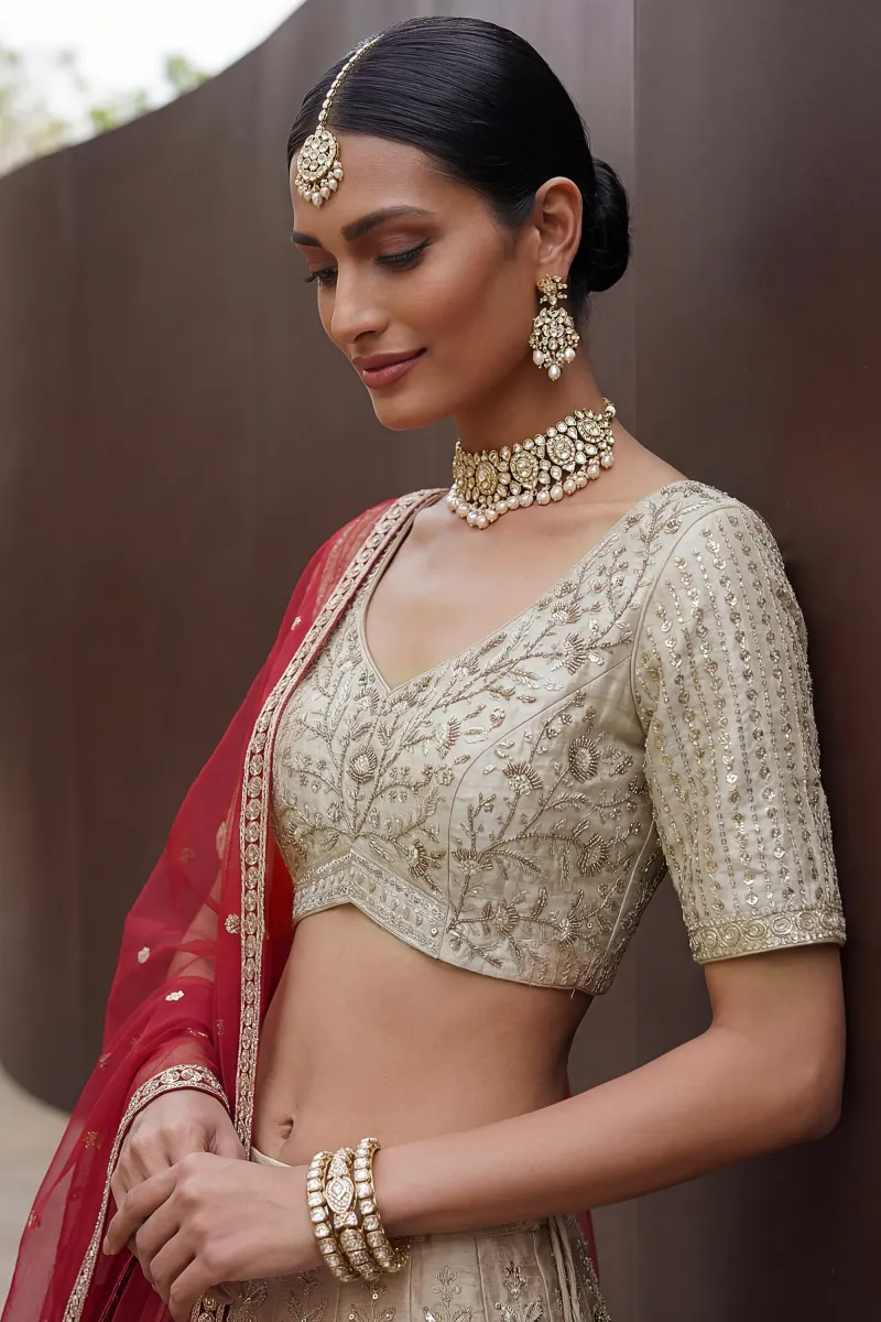 Royal Off White Heavy Embroidery Bridal Look Silk Lehenga Choli