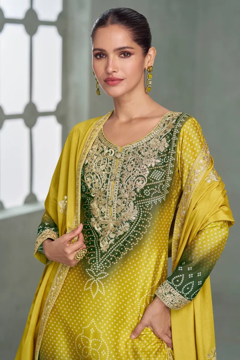 Yellow Designer Readymade Palazzo Salwar Kameez