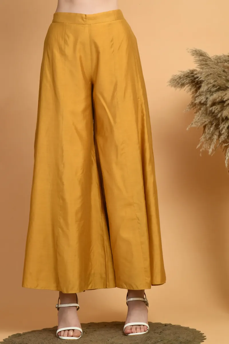 Mustard Embroidered Chanderi Kurta Set