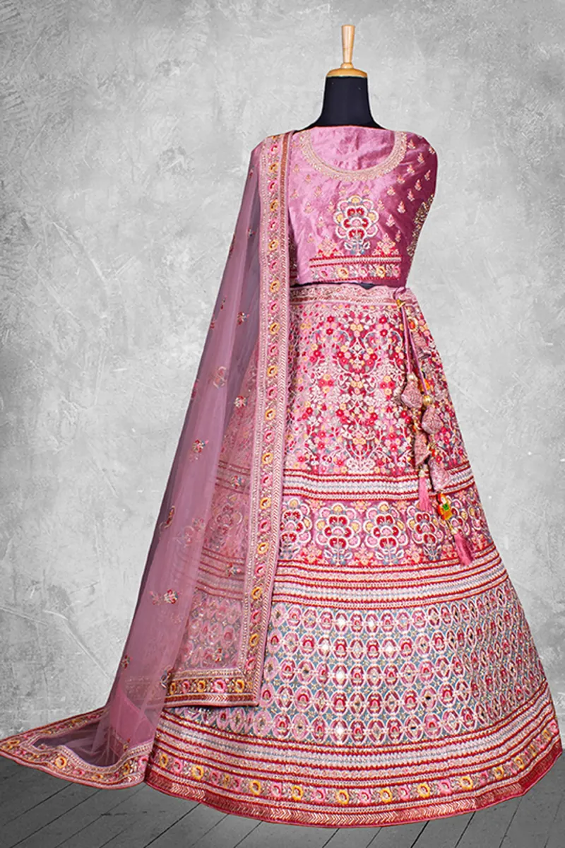 Embroidered Velvet Pink Bridal Lehenga Choli