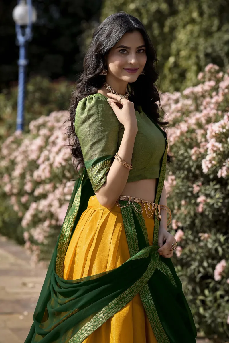 Yellow Color Alluring Kanchipuram With Zari Weaving Lehenga Choli In Art Silk Fabric